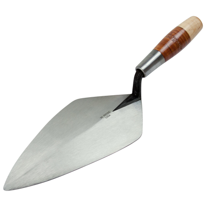 Picture of W. Rose™ 9-1/2” Wide London Brick Trowel with Low Lift Shank on a Leather Handle